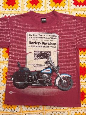 1995 Harley Davidson Brick Wall Print Motorcycle Graphic Tee M Single Stitch